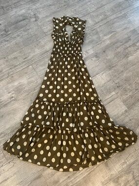 Polka Dot Maxi Dress in Olive with Cream Dots